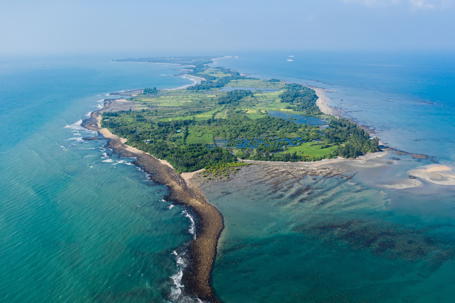 Aerial view of small island in Bay of Bengal