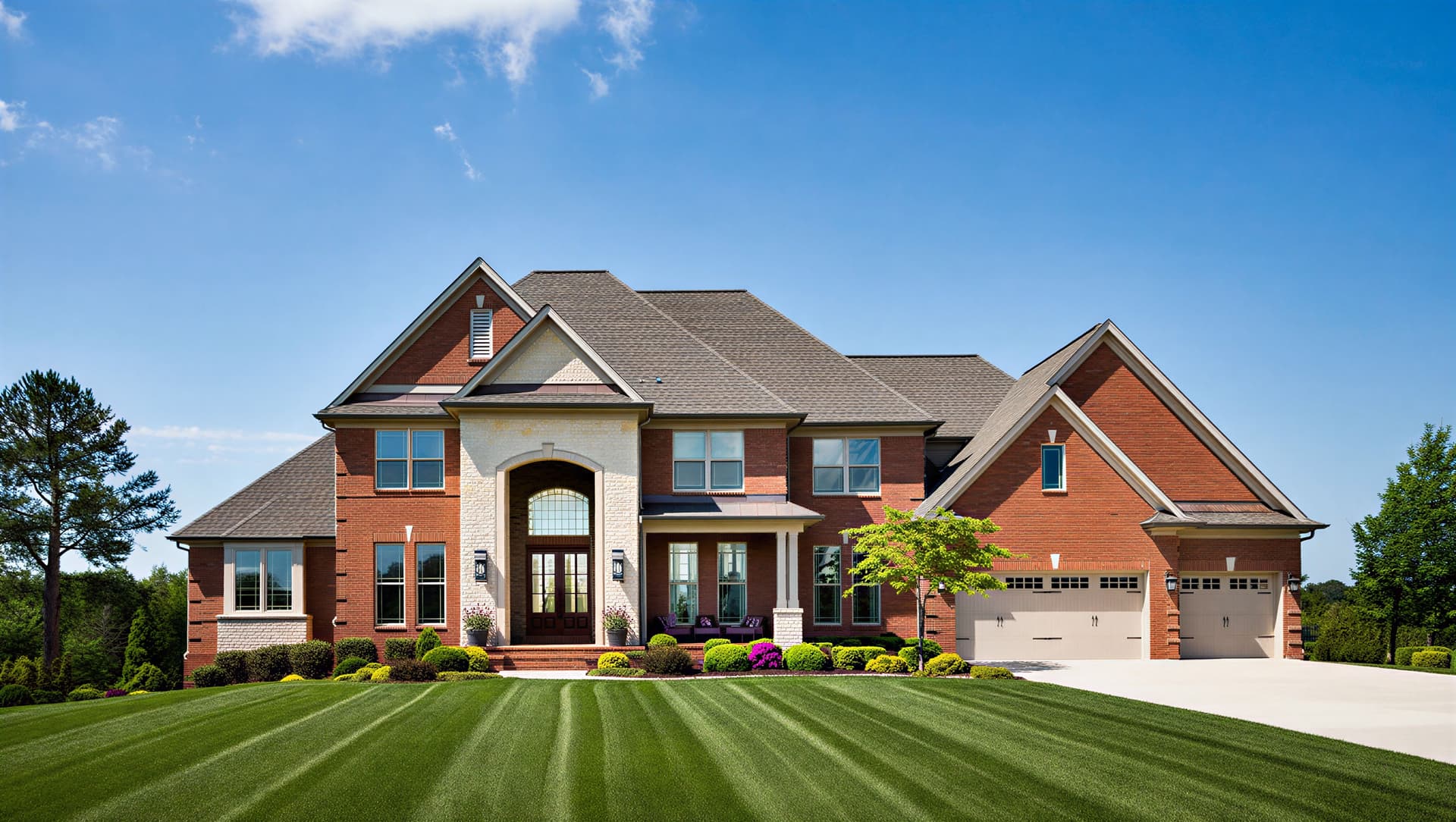 Suburban American lawn with sprinkler