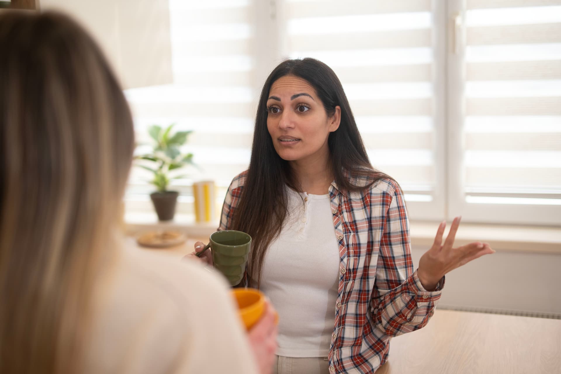 Person looking away during conversation