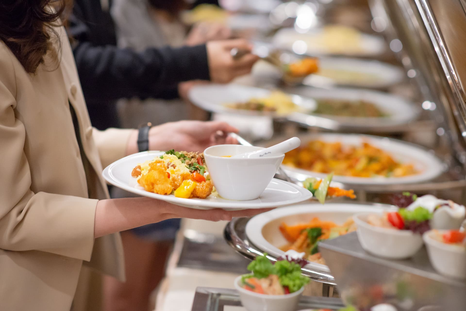 Buffet spread of food dishes