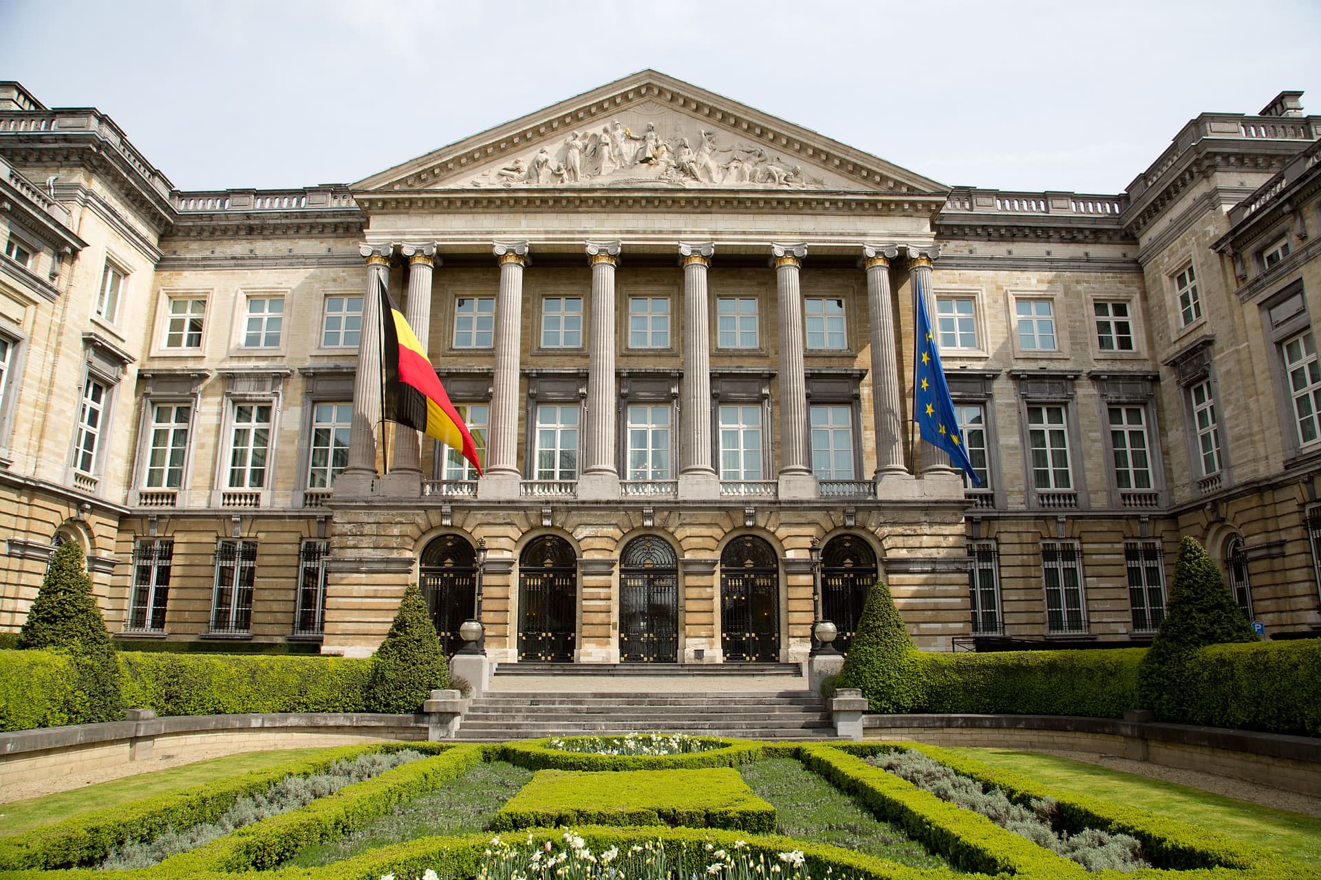 Belgium flag and government building