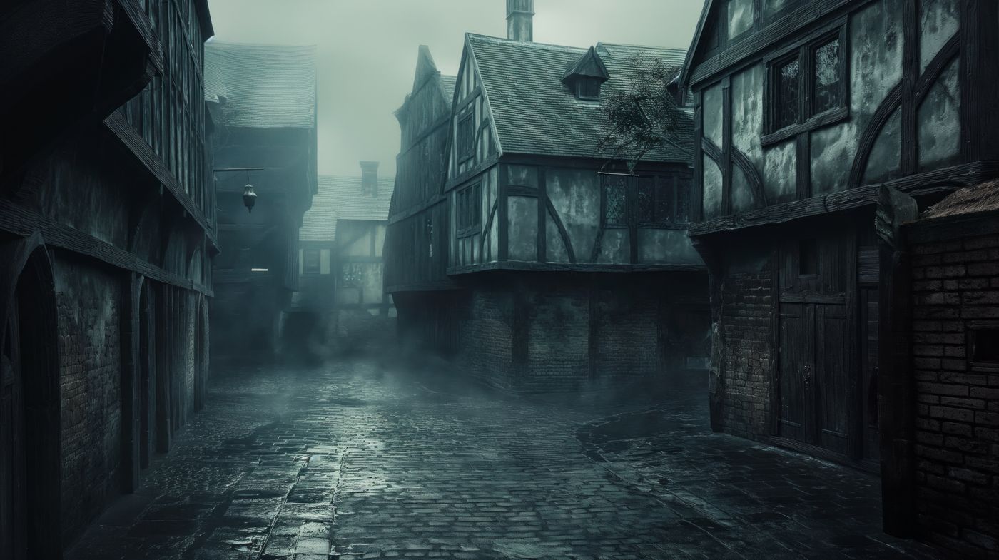 Medieval cobblestone street illustration