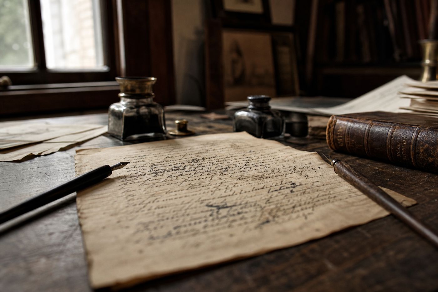 Historic desk with dual handwriting