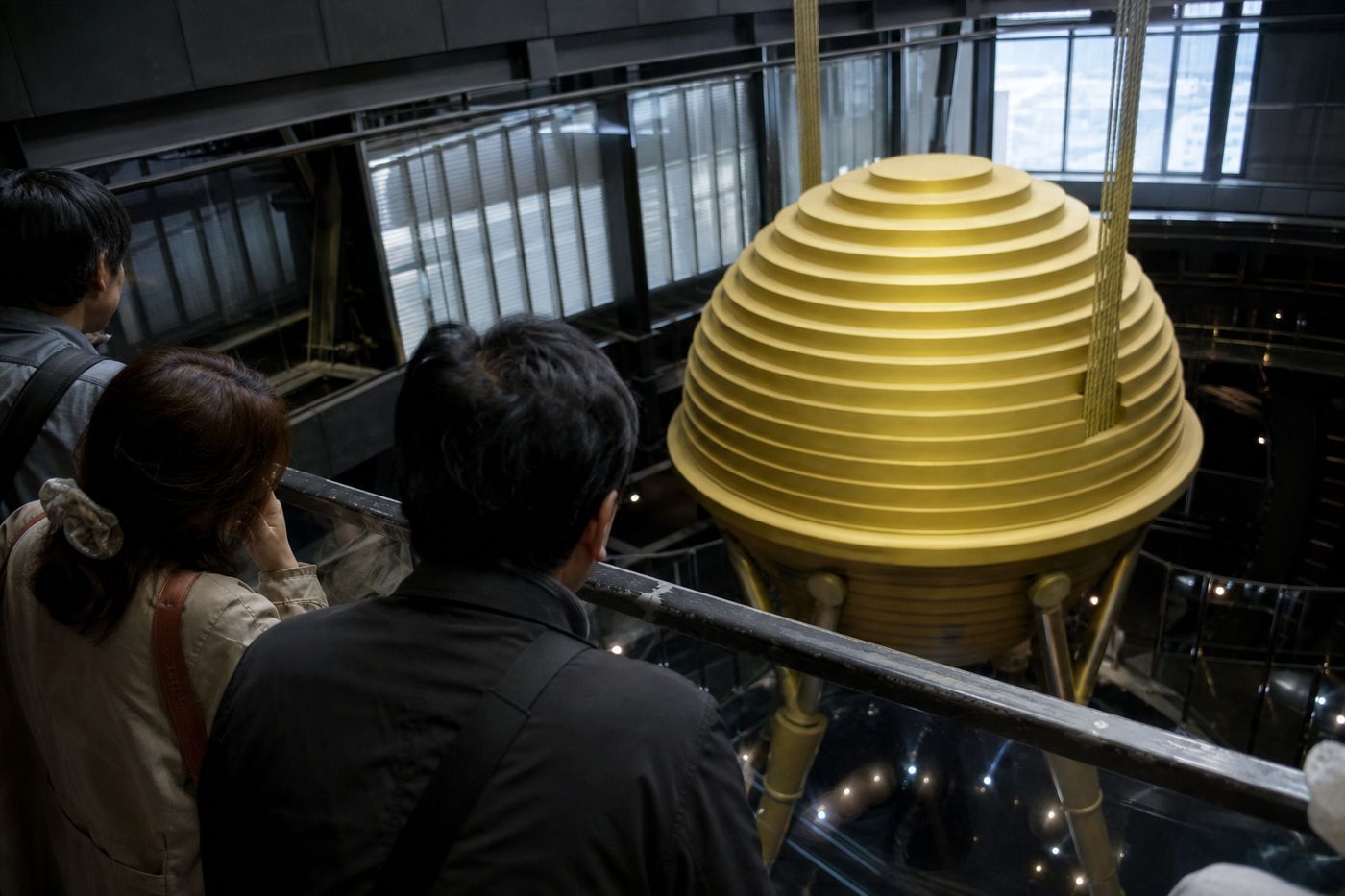 Giant gold ball inside skyscraper