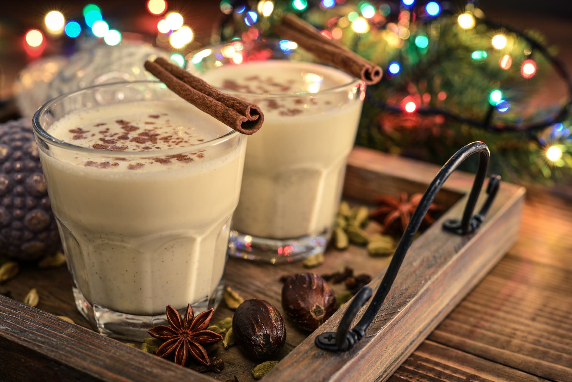 Eggnog in festive glasses