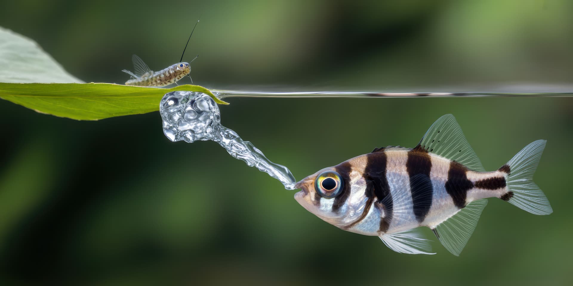 Archerfish spitting water at prey above surface