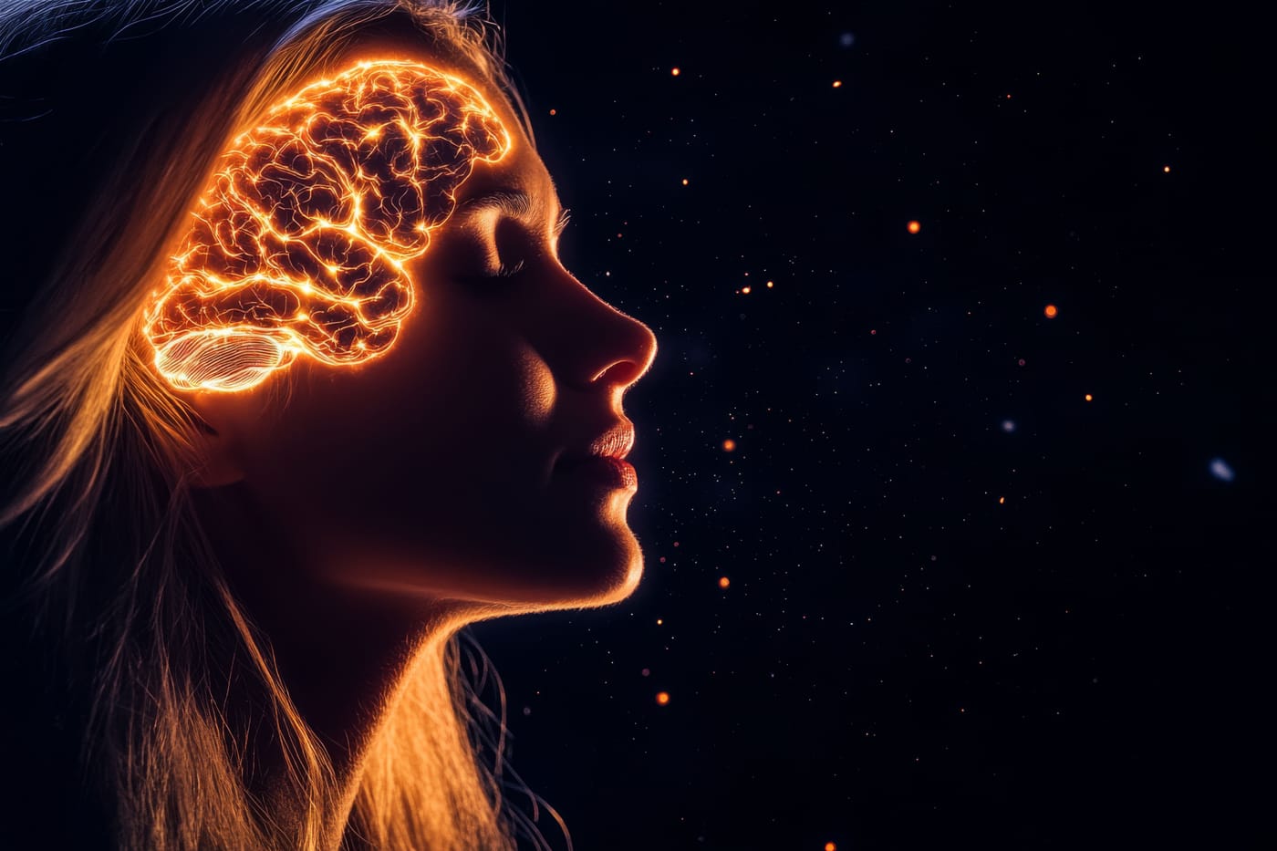 Brain glowing light biophotons concept